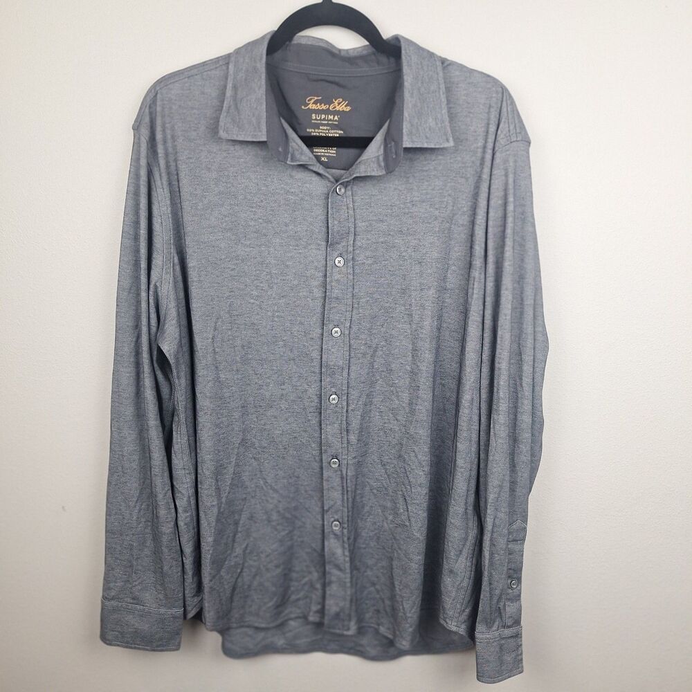 Tasso Elba Men's XL Gray Checked Long-Sleeve Button-Down Shirt Supima Cotton